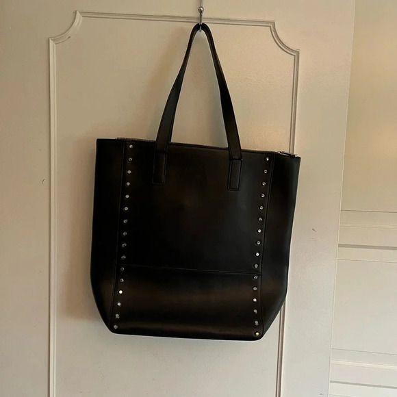 Danier black large stud, tote bag, leather edgy streetwear office. laptop. - Picture 1 of 17